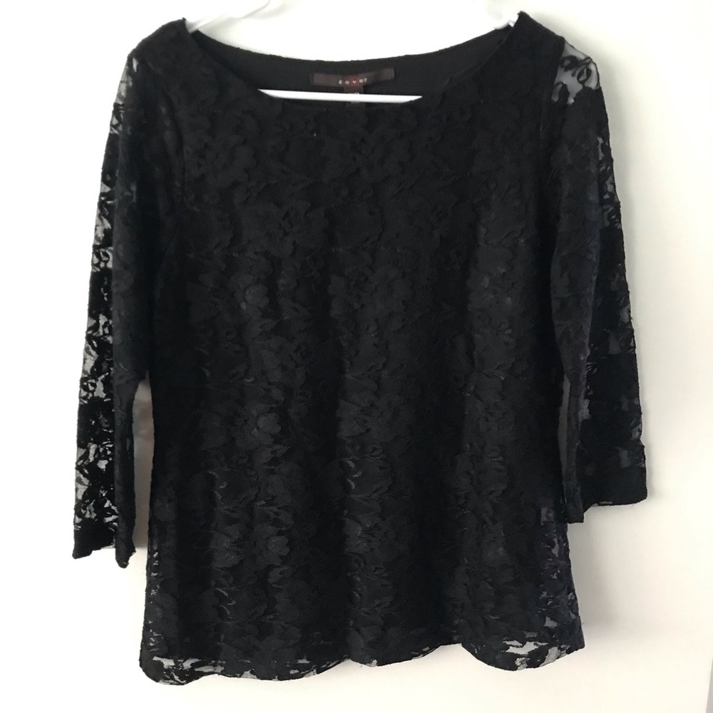 Black 3/4 sleeve lacey shirt size medium by Fever